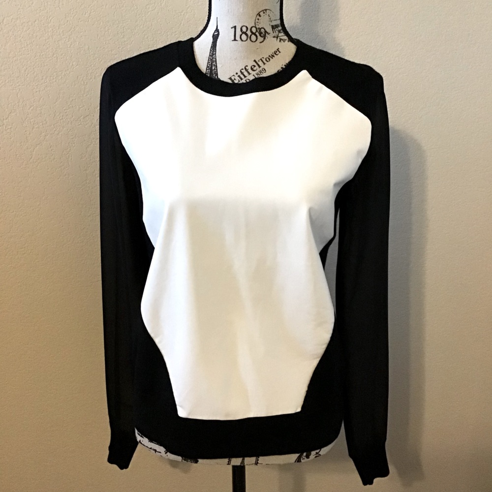 Rebekah Minkoff Leather Panel Sheer Sleeve Sweater Small